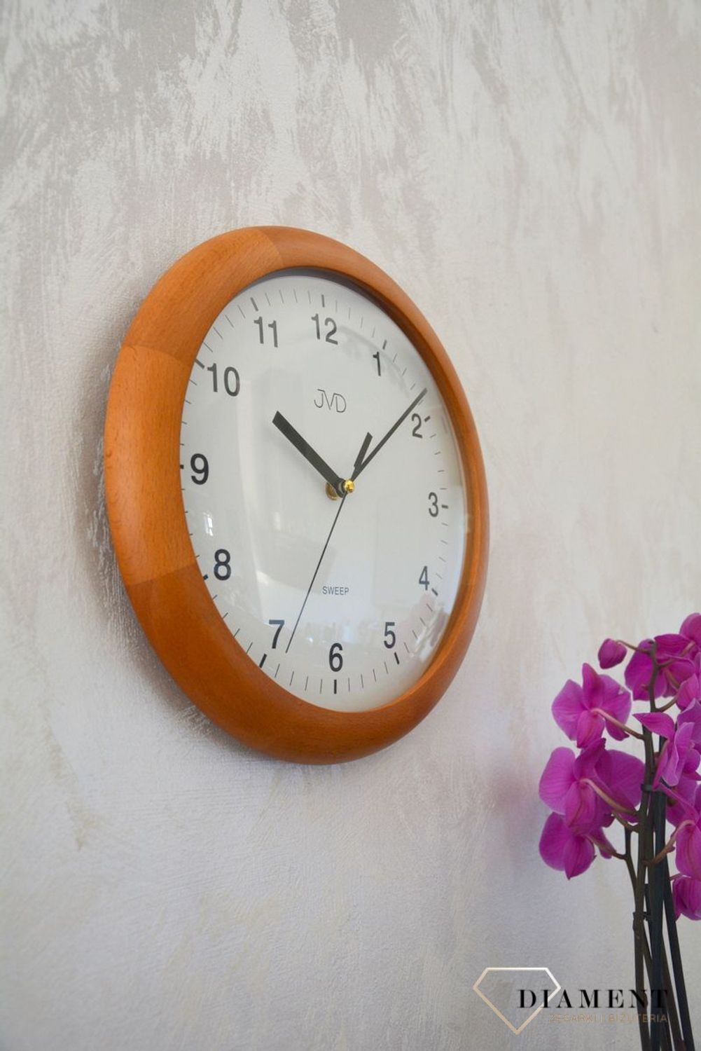 Zegar ścienny drewniany okrągły JVD dąb NS2341.41 ✅ Zegar ścienny okrągły wykonany z drewna w kolorze jasnego dębu. ✅.jpg