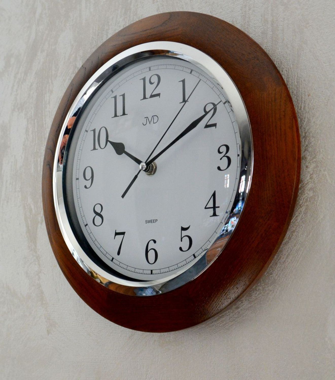 Zegar ścienny drewniany JVD okrągły brąz NS7111.11.  Zegar ścienny okrągły. Zegar ścienny do kuchni. Zegar ścienny drewniany. Ścienny zegar do pokoju..jpg