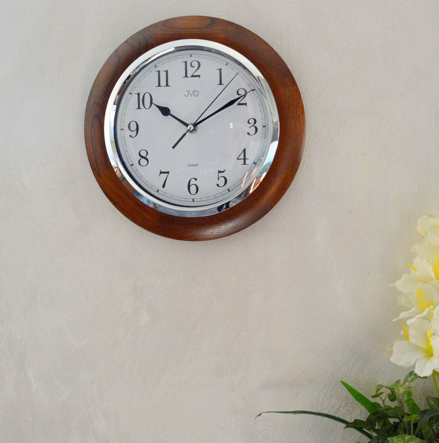 Zegar ścienny drewniany JVD okrągły brąz NS7111.11.  Zegar ścienny okrągły. Zegar ścienny do kuchni. Zegar ścienny drewniany. Ścienny zegar do pokoju..jpg