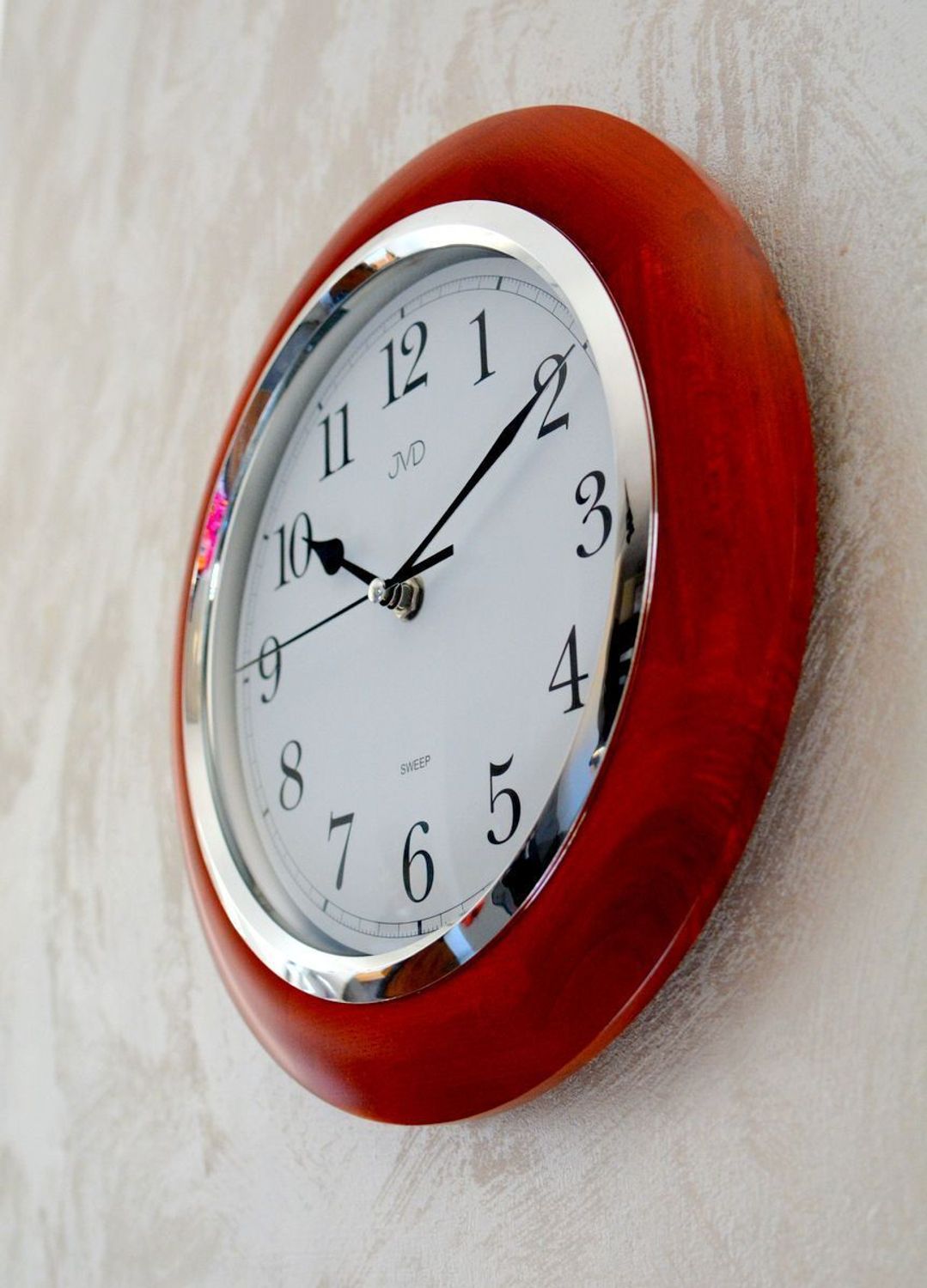 Zegar ścienny drewniany JVD okrągły ciemny brąz NS7111.41. Zegar ścienny okrągły. Zegar ścienny do kuchni. Zegar ścienny drewniany. Ścienny zegar do pokoju..jpg