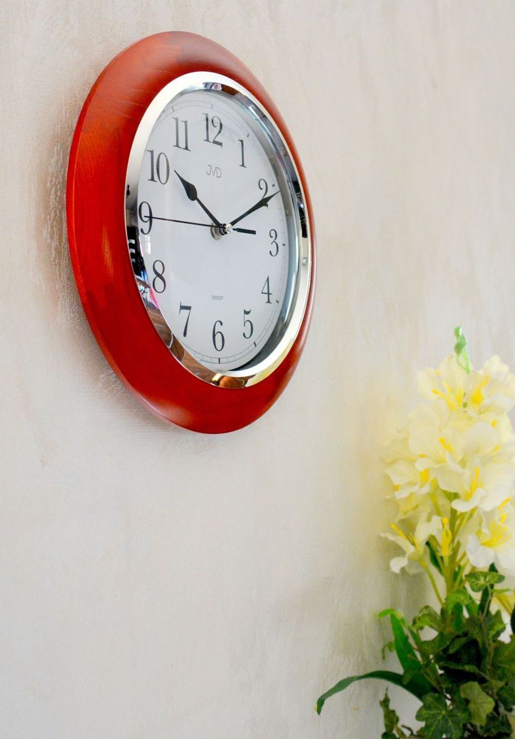 Zegar ścienny drewniany JVD okrągły ciemny brąz NS7111.41. Zegar ścienny okrągły. Zegar ścienny do kuchni. Zegar ścienny drewniany. Ścienny zegar do pokoju..jpg