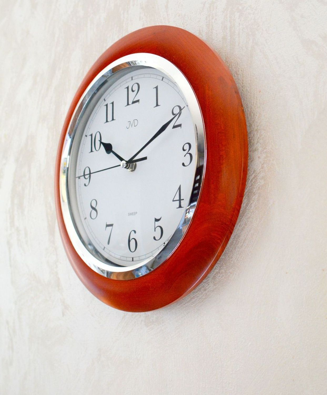 Zegar ścienny drewniany JVD okrągły ciemny brąz NS7111.41. Zegar ścienny okrągły. Zegar ścienny do kuchni. Zegar ścienny drewniany. Ścienny zegar do pokoju..jpg