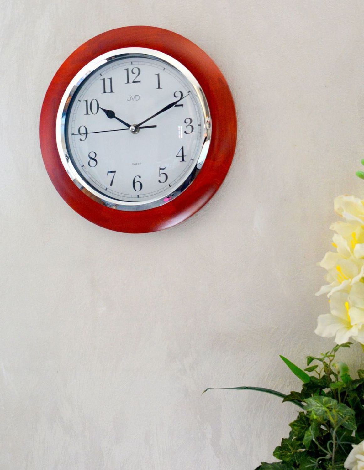 Zegar ścienny drewniany JVD okrągły ciemny brąz NS7111.41. Zegar ścienny okrągły. Zegar ścienny do kuchni. Zegar ścienny drewniany. Ścienny zegar do pokoju..jpg