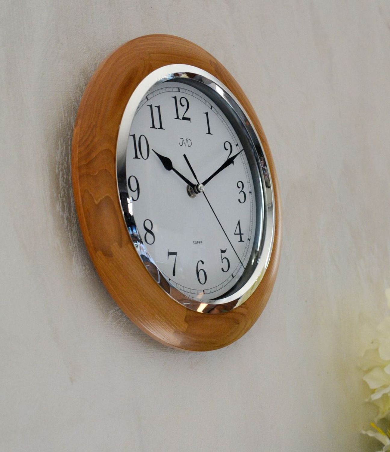 Zegar ścienny drewniany JVD okrągły brąz NS7111.68. Zegar ścienny okrągły. Zegar ścienny do kuchni. Zegar ścienny drewniany. Ścienny zegar do pokoju..jpg