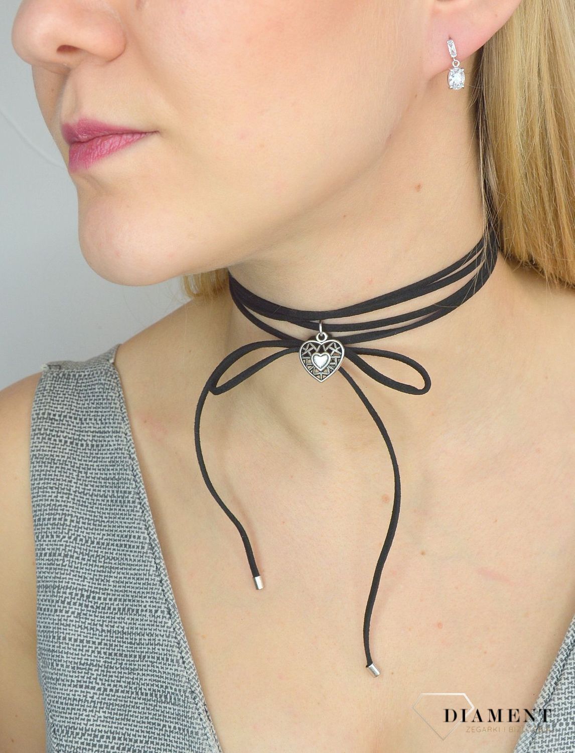 Naszyjnik choker damski czarny By Dziubeka serduszko NIL2075  ✓Biżuteria damska.jpg