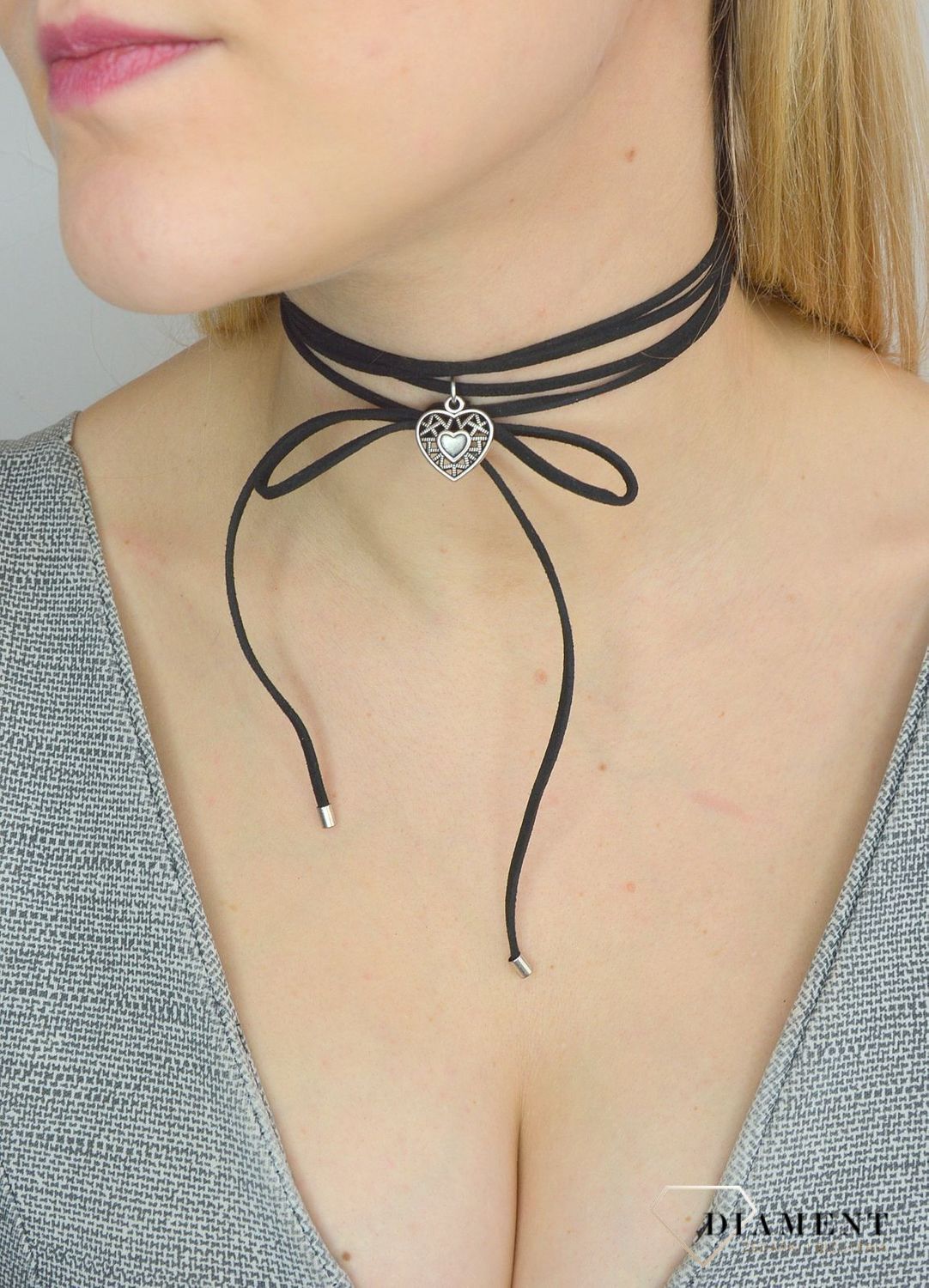 Naszyjnik choker damski czarny By Dziubeka serduszko NIL2075  ✓Biżuteria damska.jpg