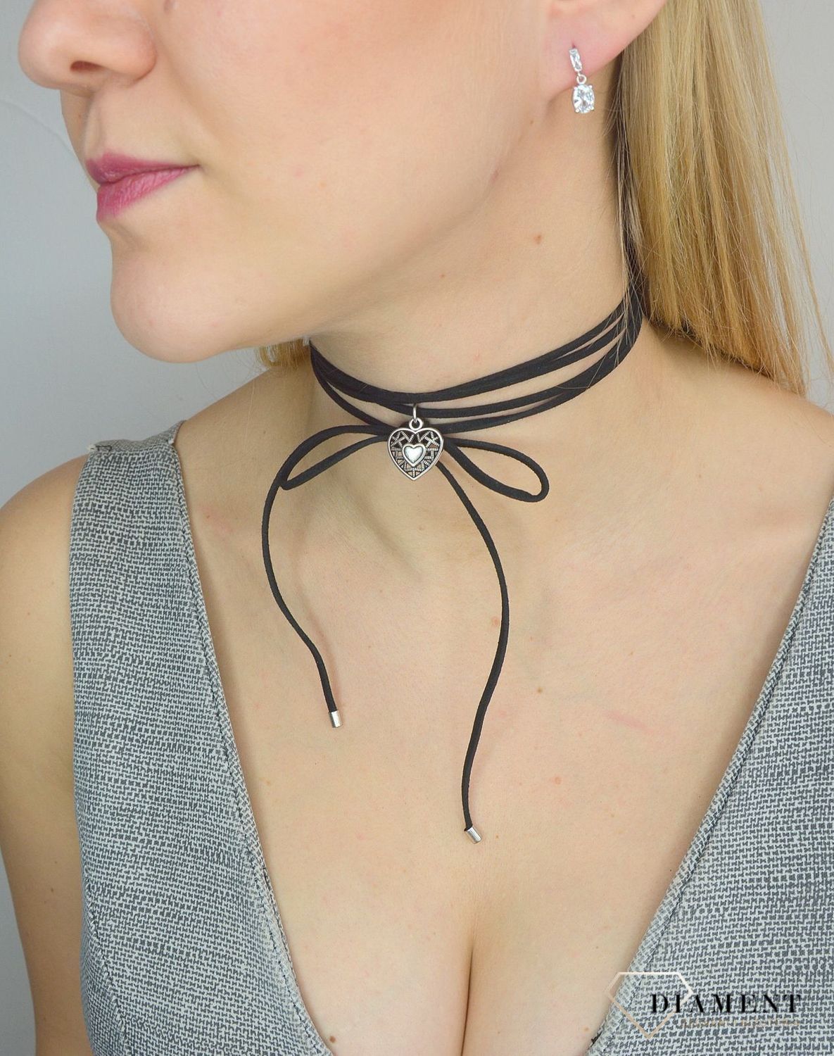 Naszyjnik choker damski czarny By Dziubeka serduszko NIL2075  ✓Biżuteria damska.jpg