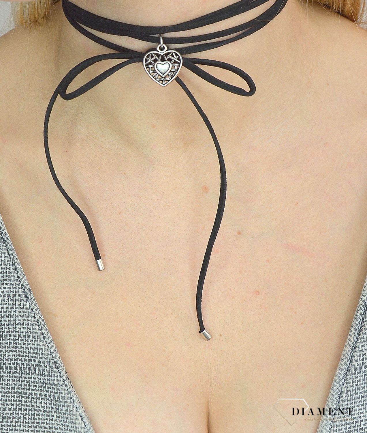Naszyjnik choker damski czarny By Dziubeka serduszko NIL2075  ✓Biżuteria damska.jpg