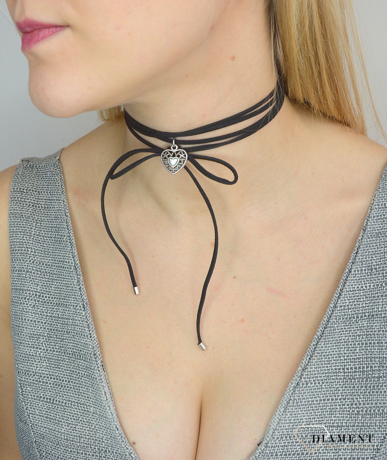 Naszyjnik choker damski czarny By Dziubeka serduszko NIL2075  ✓Biżuteria damska.jpg