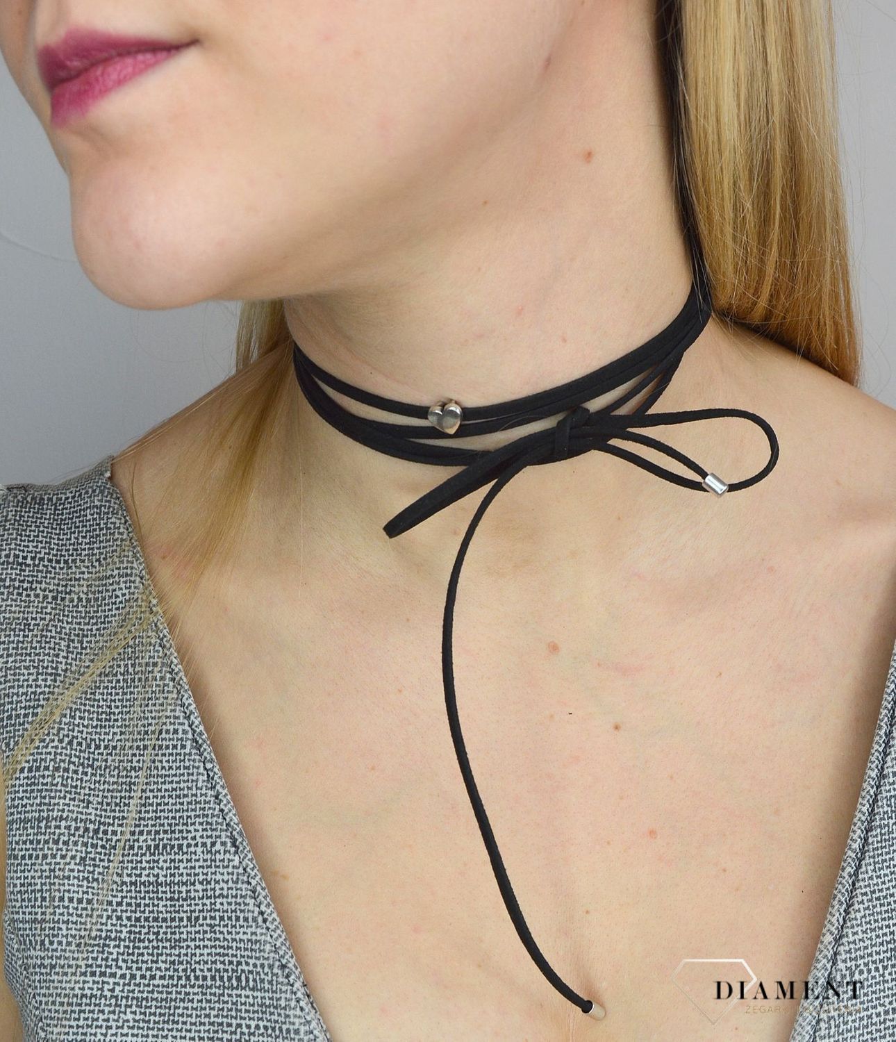 Naszyjnik choker damski czarny By Dziubeka serduszko NIL2047  ✓Biżuteria damska.jpg