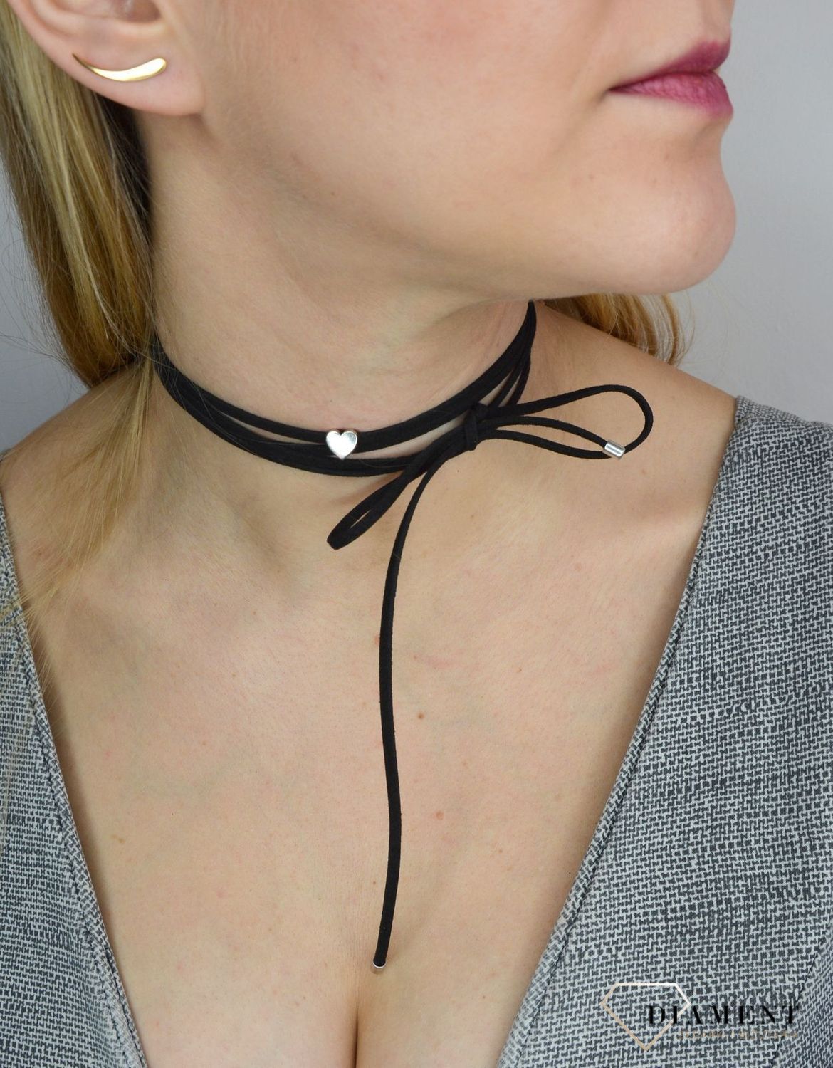 Naszyjnik choker damski czarny By Dziubeka serduszko NIL2047  ✓Biżuteria damska.jpg