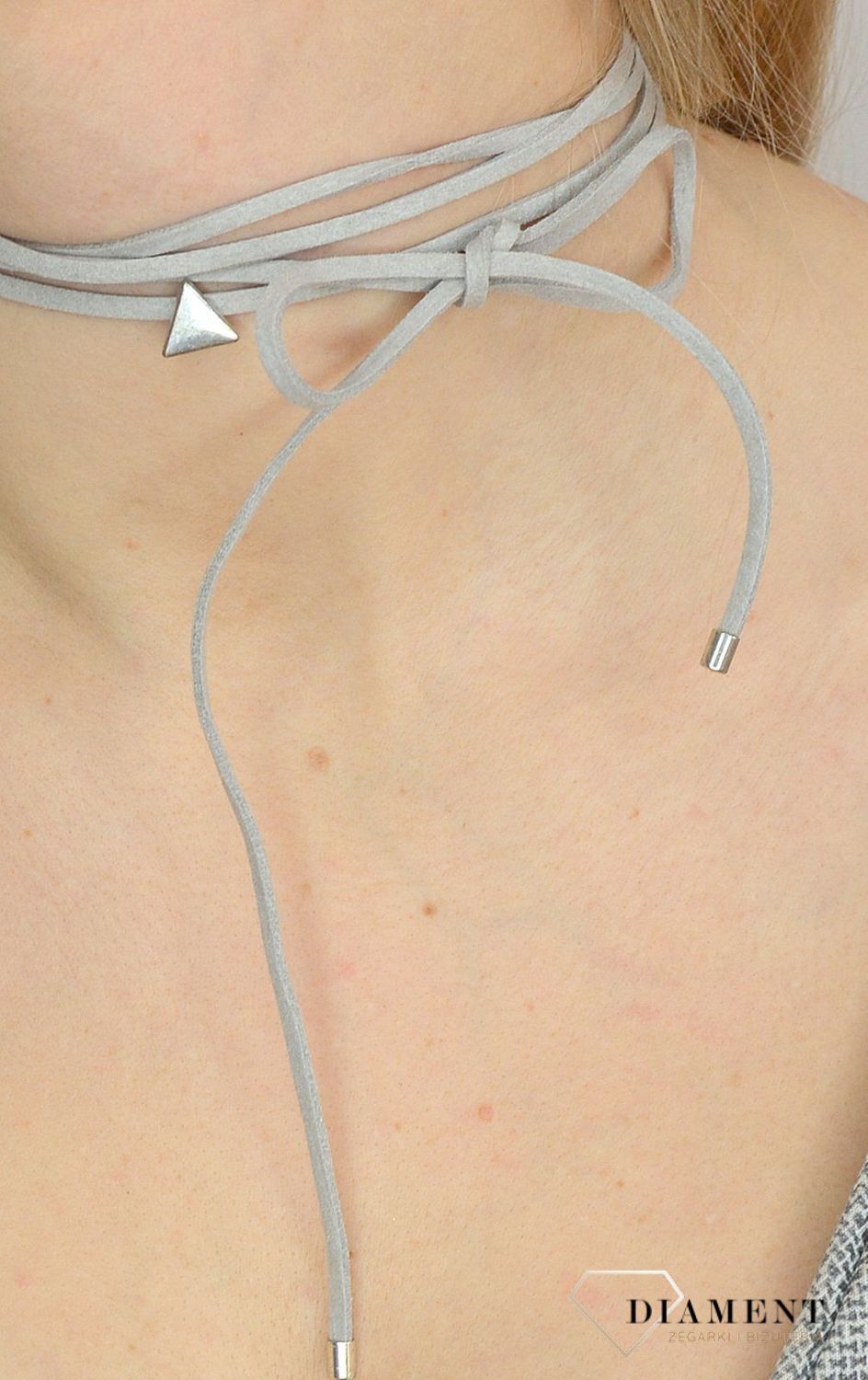 Naszyjnik choker damski szary By Dziubeka trójkącik NIL2084  ✓Biżuteria damska.jpg
