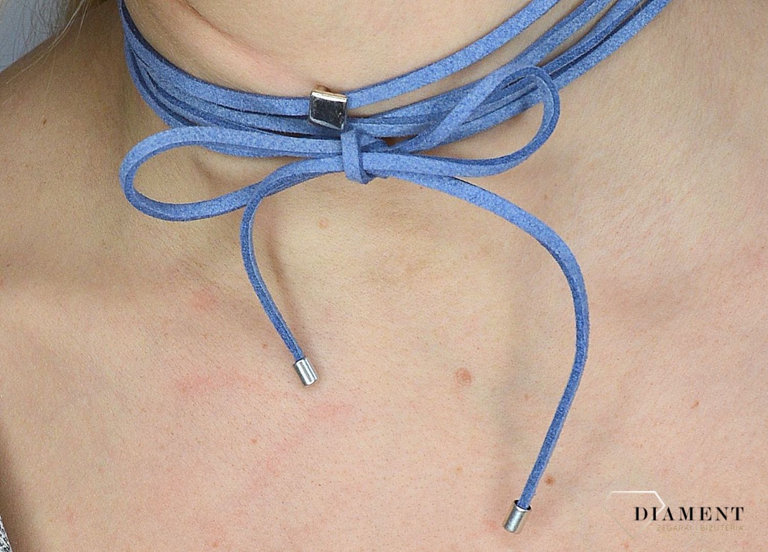Naszyjnik choker bransoletka niebieski rzemyk z rombem DIA-NSZ-0055-NIEBIESKI.jpg