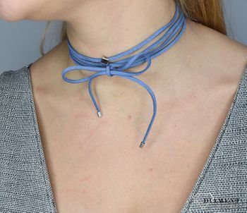 Naszyjnik choker bransoletka niebieski rzemyk z rombem DIA-NSZ-0055-NIEBIESKI (1).JPG