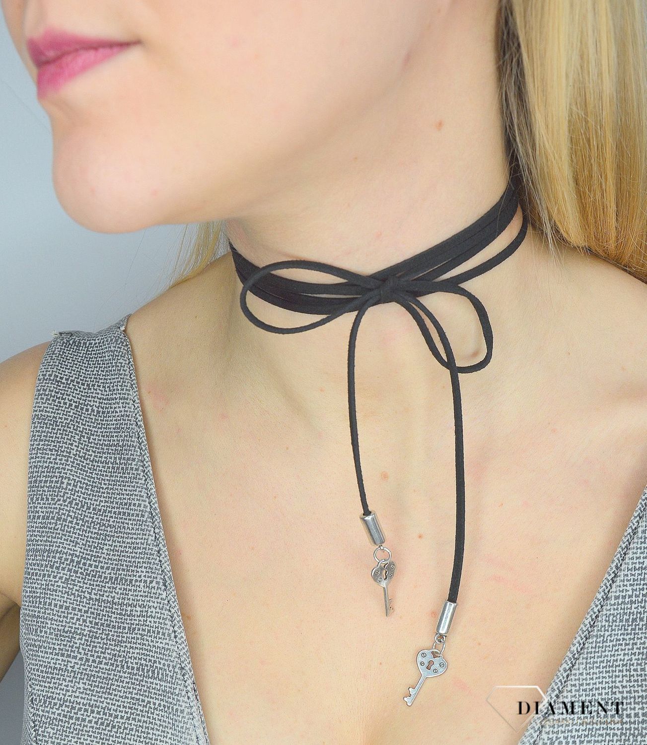 Naszyjnik choker damski czarny By Dziubeka dwa klucze NIL2068 ✓Biżuteria damska.jpg