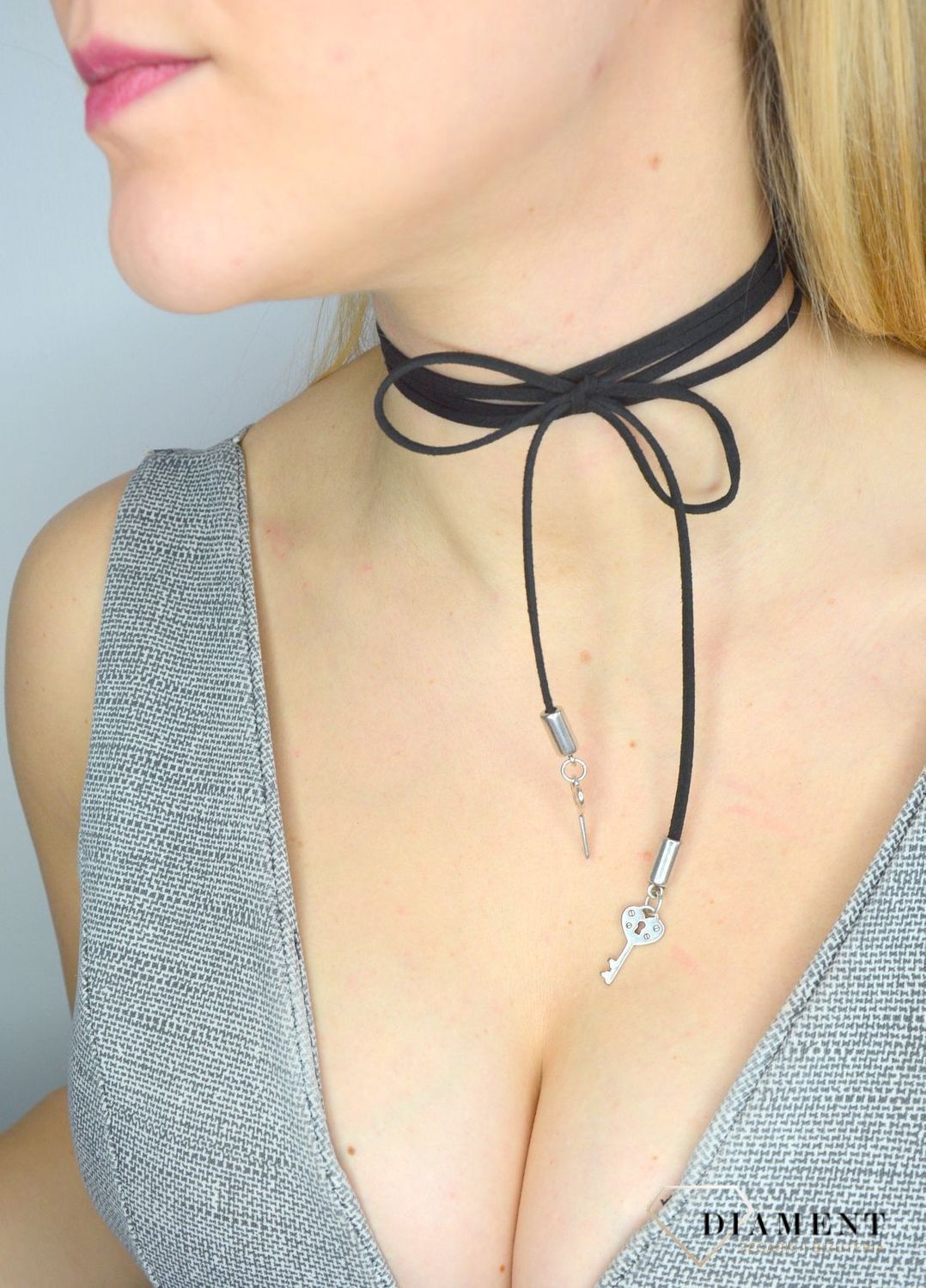 Naszyjnik choker damski czarny By Dziubeka dwa klucze NIL2068 ✓Biżuteria damska.jpg