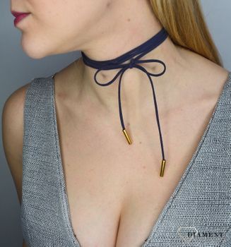 Naszyjnik choker bransoletka granatowy rzemyk z pozłacanym wykończeniem DIA-NSZ-0058-GRANAT (4).JPG