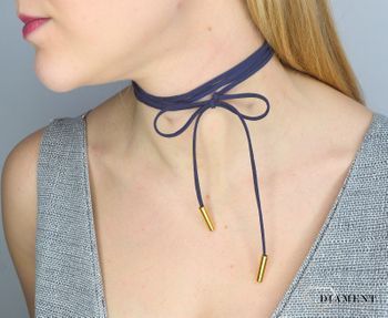 Naszyjnik choker bransoletka granatowy rzemyk z pozłacanym wykończeniem DIA-NSZ-0058-GRANAT (5).JPG
