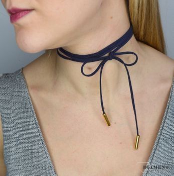 Naszyjnik choker bransoletka granatowy rzemyk z pozłacanym wykończeniem DIA-NSZ-0058-GRANAT (6).JPG