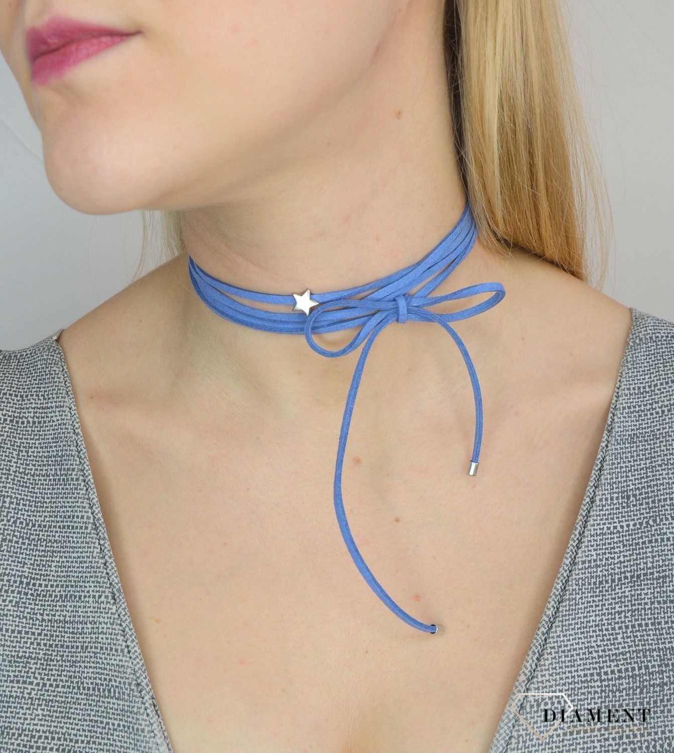 Naszyjnik choker bransoletka niebieski rzemyk z gwiazdką DIA-NSZ-0063-NIEBIESKI.jpg