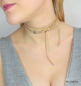 Naszyjnik choker bransoletka beżowy rzemyk z gwiazdką DIA-NSZ-0065-BEŻ Choker (3).JPG