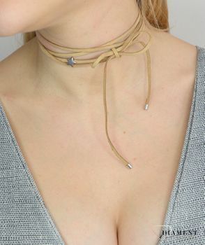 Naszyjnik choker bransoletka beżowy rzemyk z gwiazdką DIA-NSZ-0065-BEŻ Choker (4).JPG