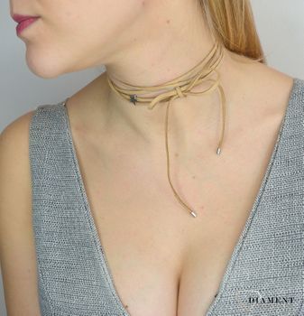 Naszyjnik choker bransoletka beżowy rzemyk z gwiazdką DIA-NSZ-0065-BEŻ Choker (5).JPG