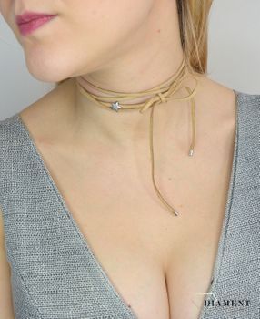 Naszyjnik choker bransoletka beżowy rzemyk z gwiazdką DIA-NSZ-0065-BEŻ Choker (8).JPG