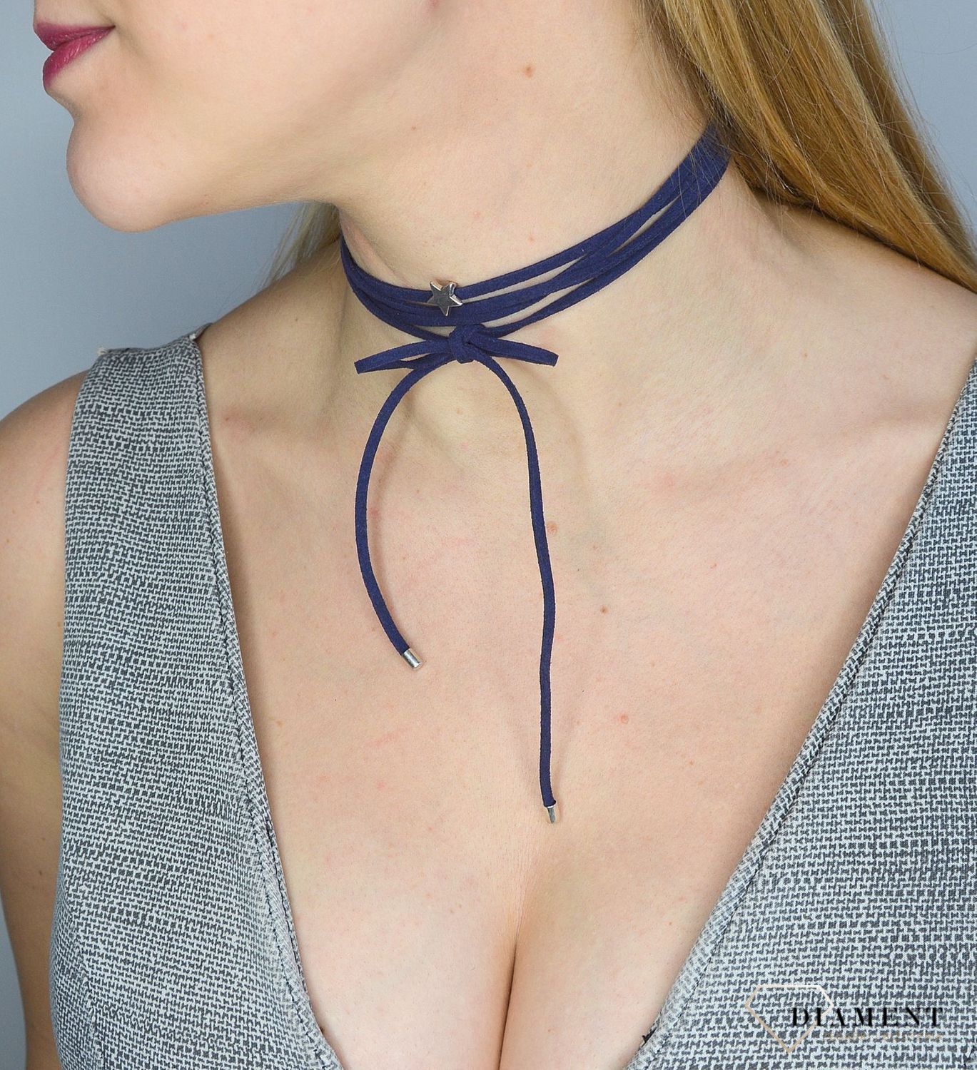 Naszyjnik choker bransoletka granatowy rzemyk z gwiazdką.jpg