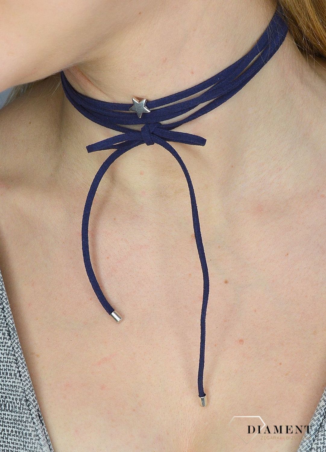 Naszyjnik choker bransoletka granatowy rzemyk z gwiazdką.jpg