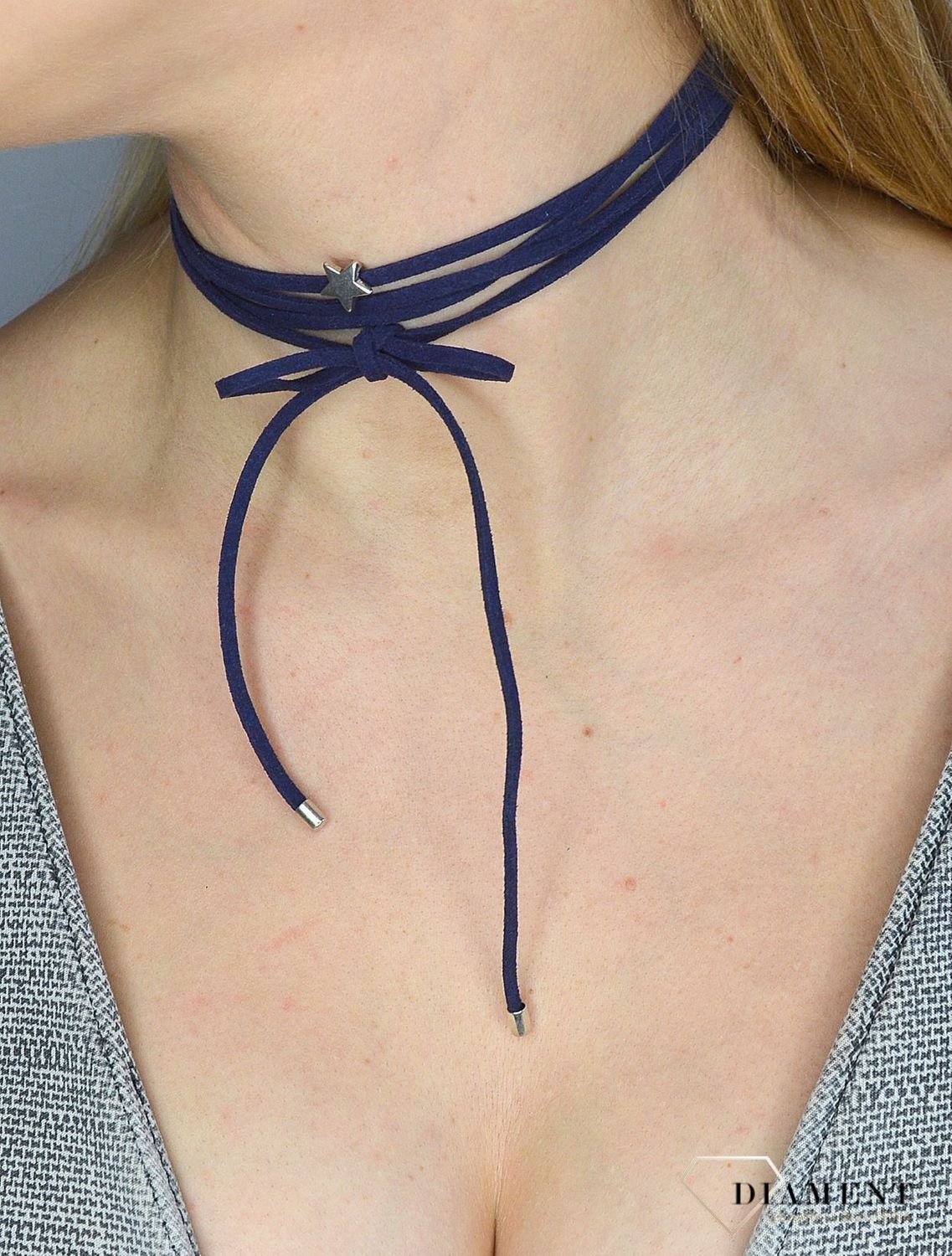 Naszyjnik choker bransoletka granatowy rzemyk z gwiazdką.jpg