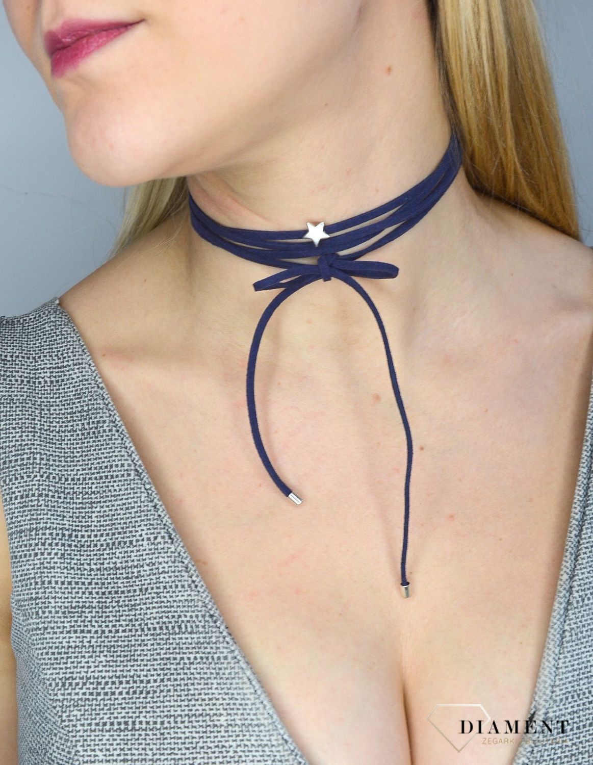 Naszyjnik choker bransoletka granatowy rzemyk z gwiazdką.jpg