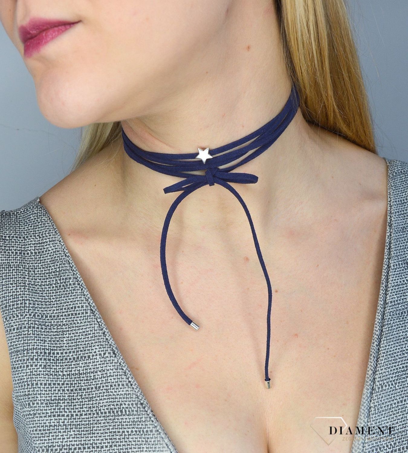 Naszyjnik choker bransoletka granatowy rzemyk z gwiazdką.jpg