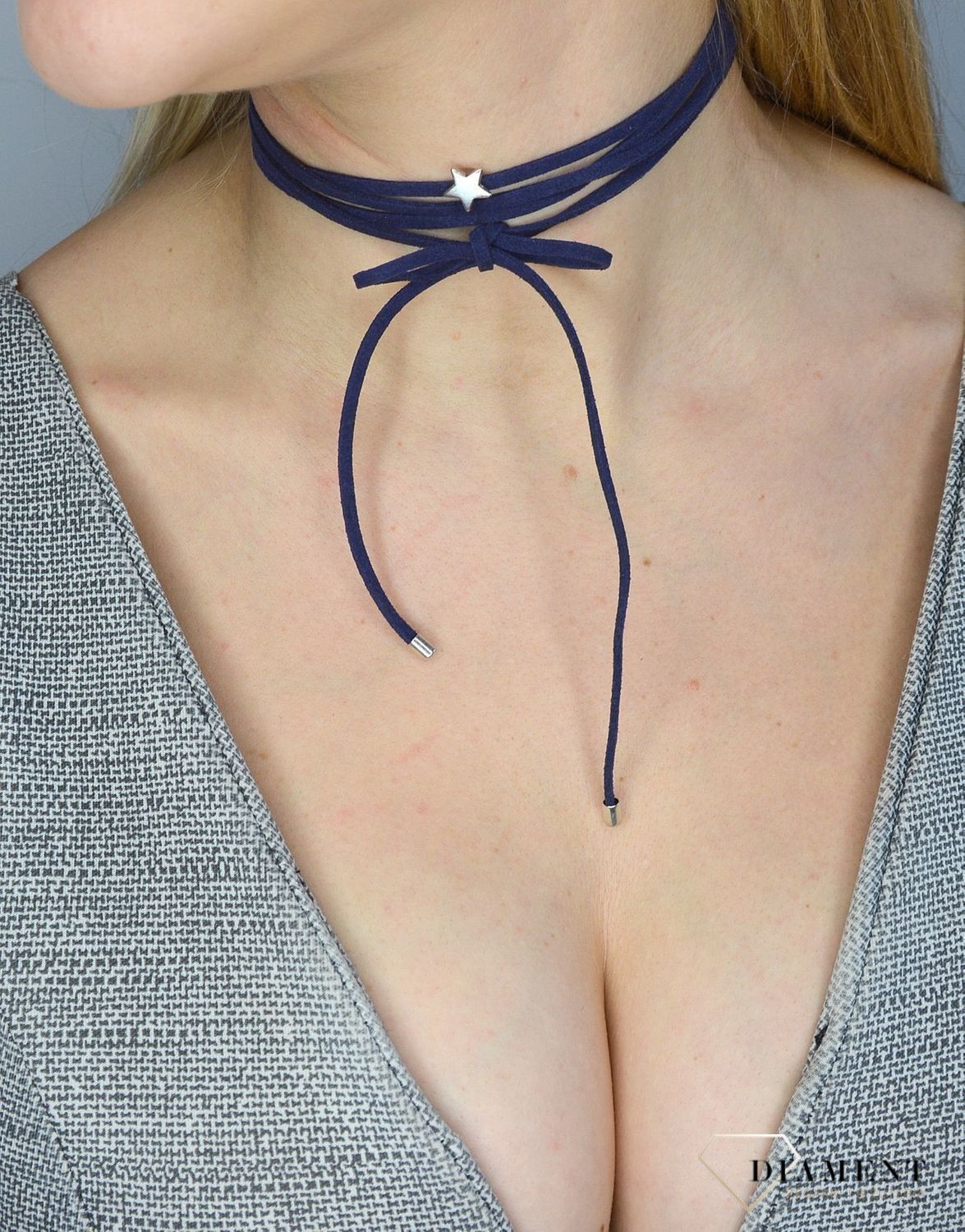 Naszyjnik choker bransoletka granatowy rzemyk z gwiazdką.jpg
