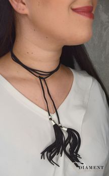 Naszyjnik choker czarny rzemyk z chwostami i srebrnymi dodatkami DIA-NSZ-0081-CZARNY. Ciekawy, oryginalny naszyjnik choker to dodatek idealny na lato (3).JPG