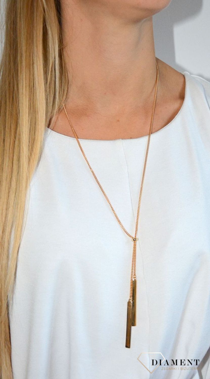 Naszyjnik damski pozłacany krawatka zakończona patyczkami.jpg