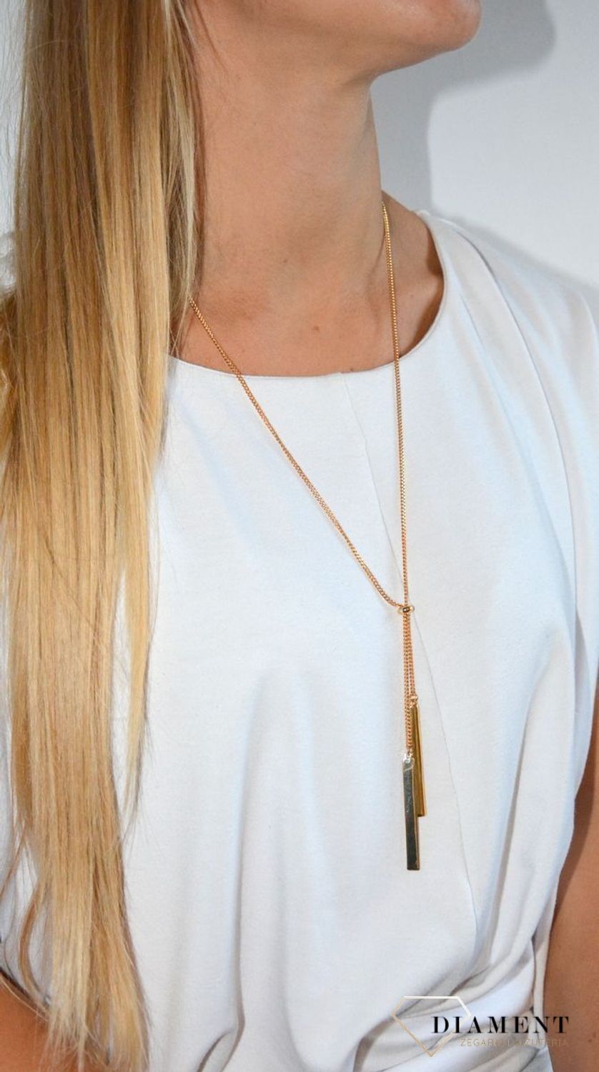 Naszyjnik damski pozłacany krawatka zakończona patyczkami.jpg