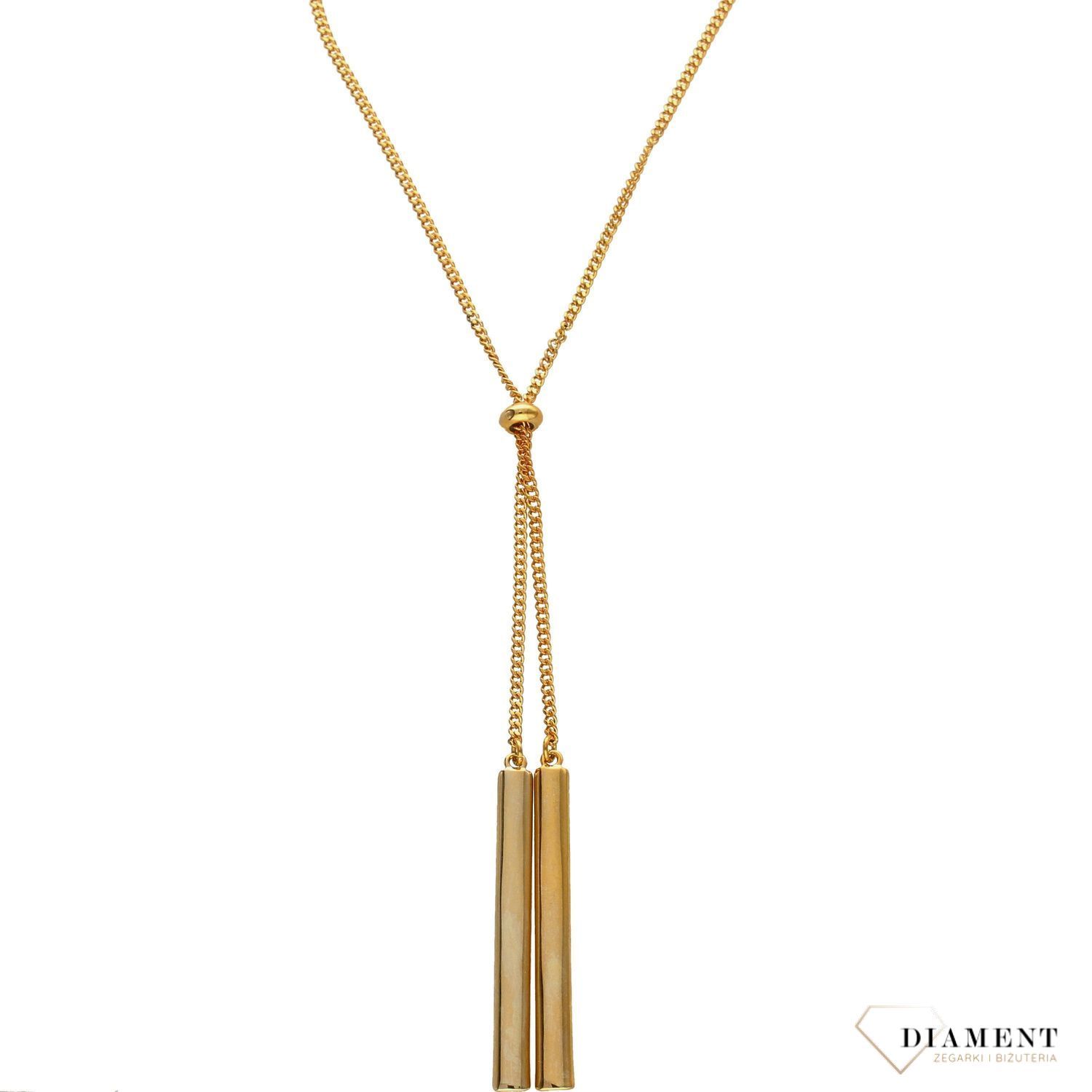 Naszyjnik damski pozłacany krawatka zakończona patyczkami.jpg