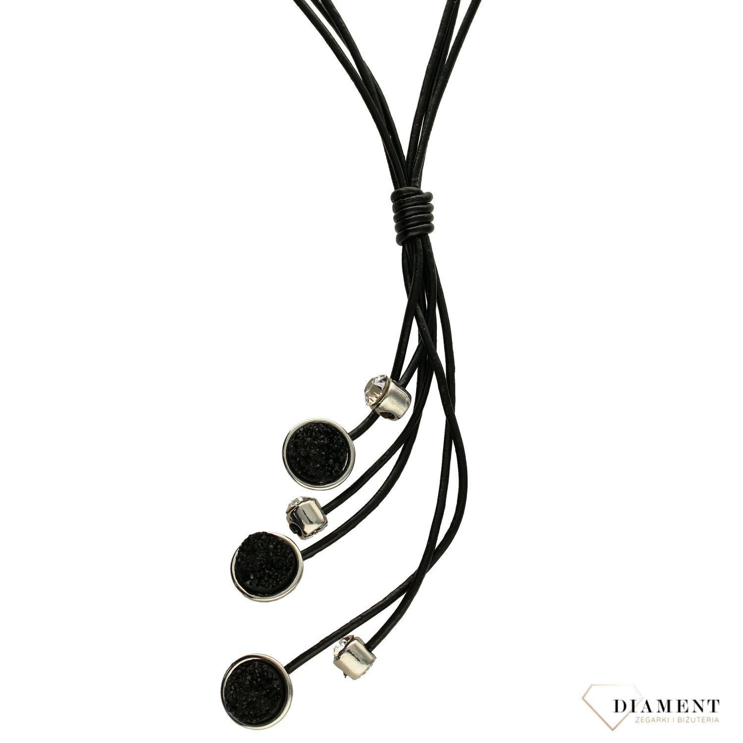 Naszyjnik damski skórzany z cyrkonią i kamieniem węglowym.jpg