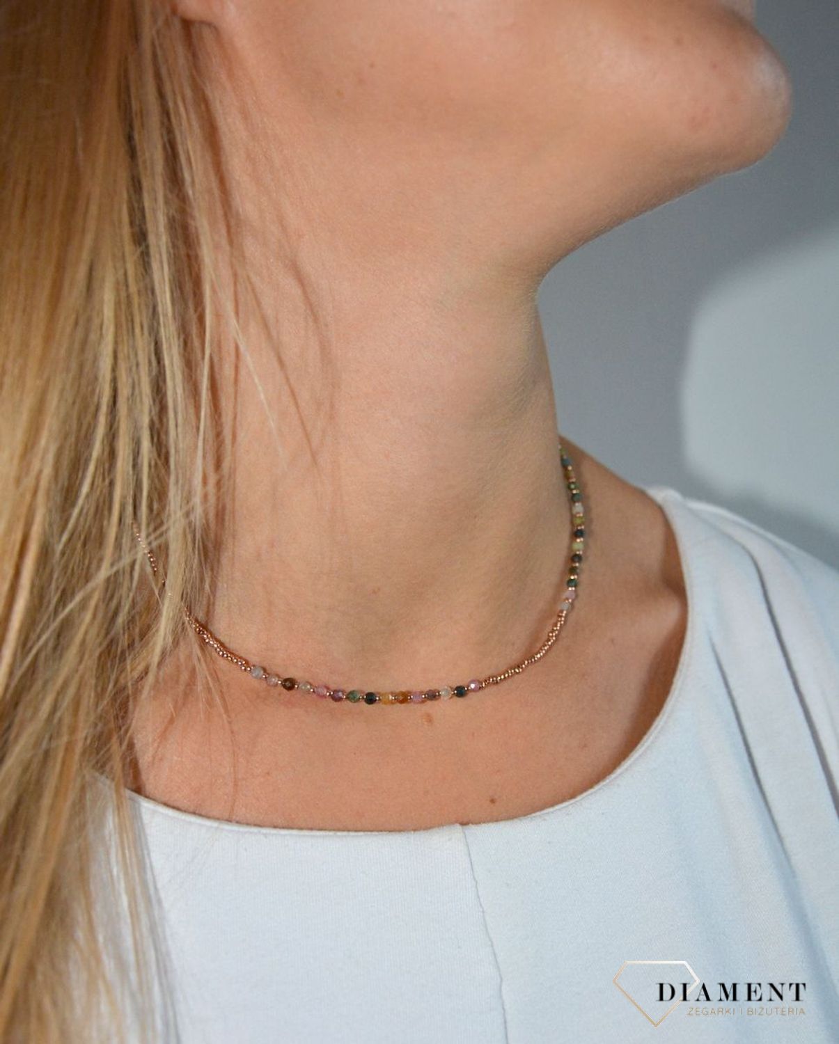 Naszyjnik damski różowe złoto z kolorową cyrkonią.jpg