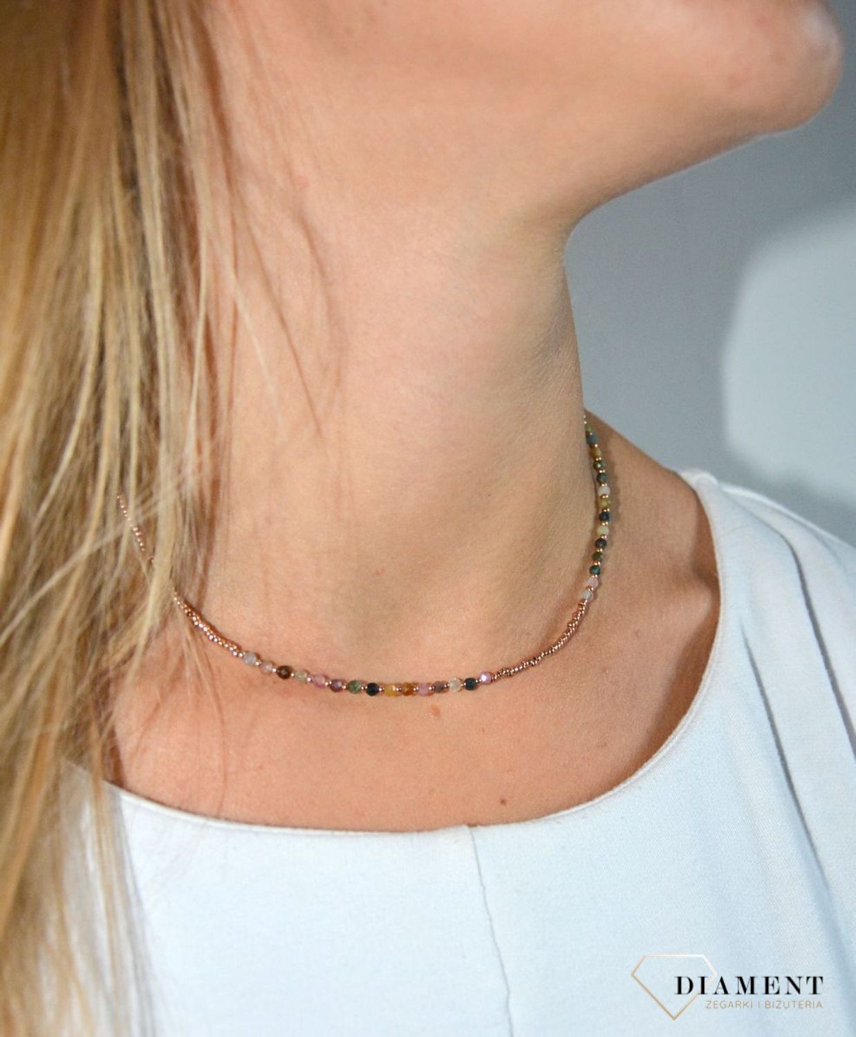 Naszyjnik damski różowe złoto z kolorową cyrkonią.jpg