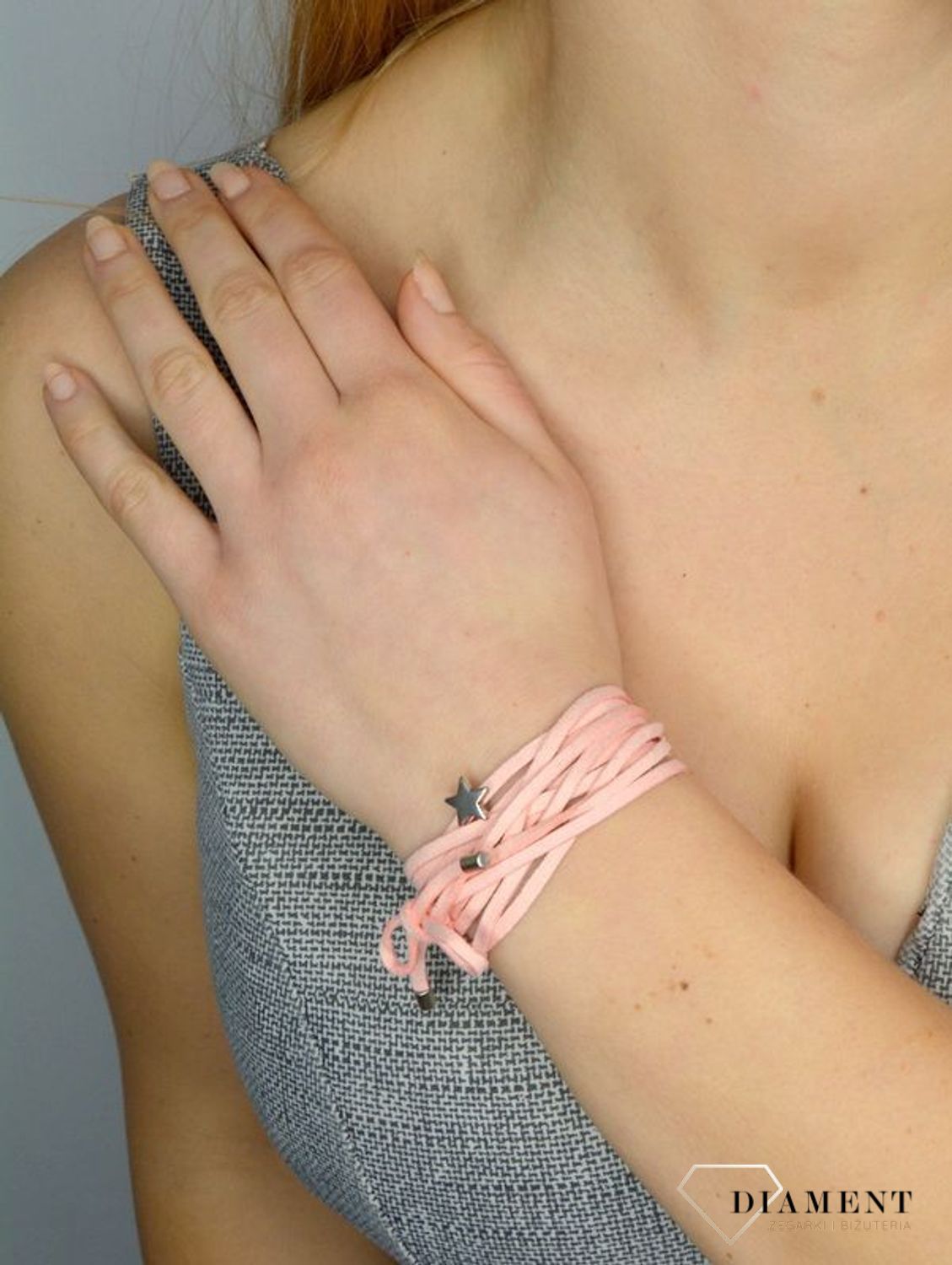 Naszyjnik choker różowy rzemyk z gwiazdką DIA-NSZ-0276-INNE (1).jpg