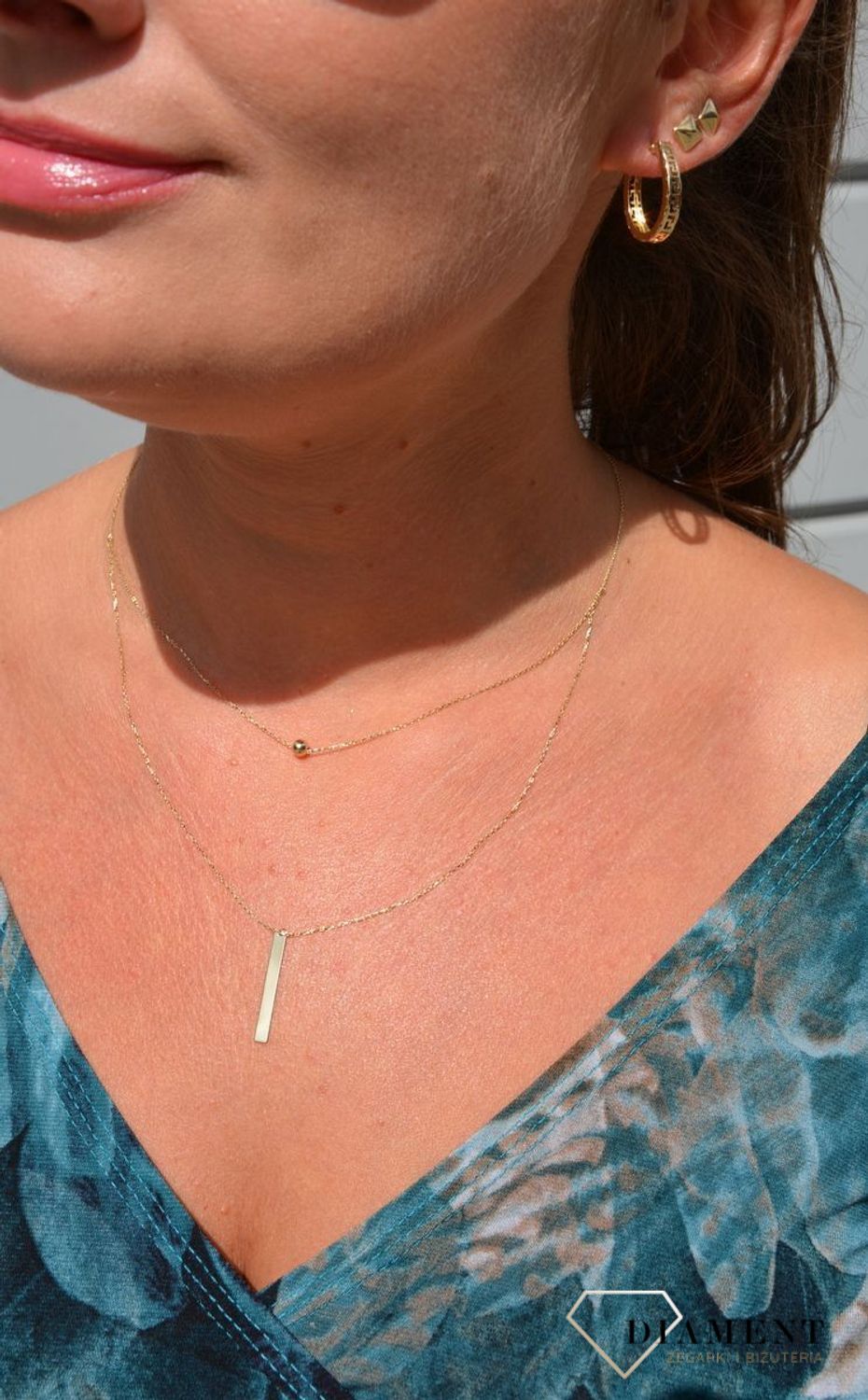 Złoty naszyjnik celebrytka 585 kuleczka z pionową blaszką DIA-NSZ-0406-585.jpg