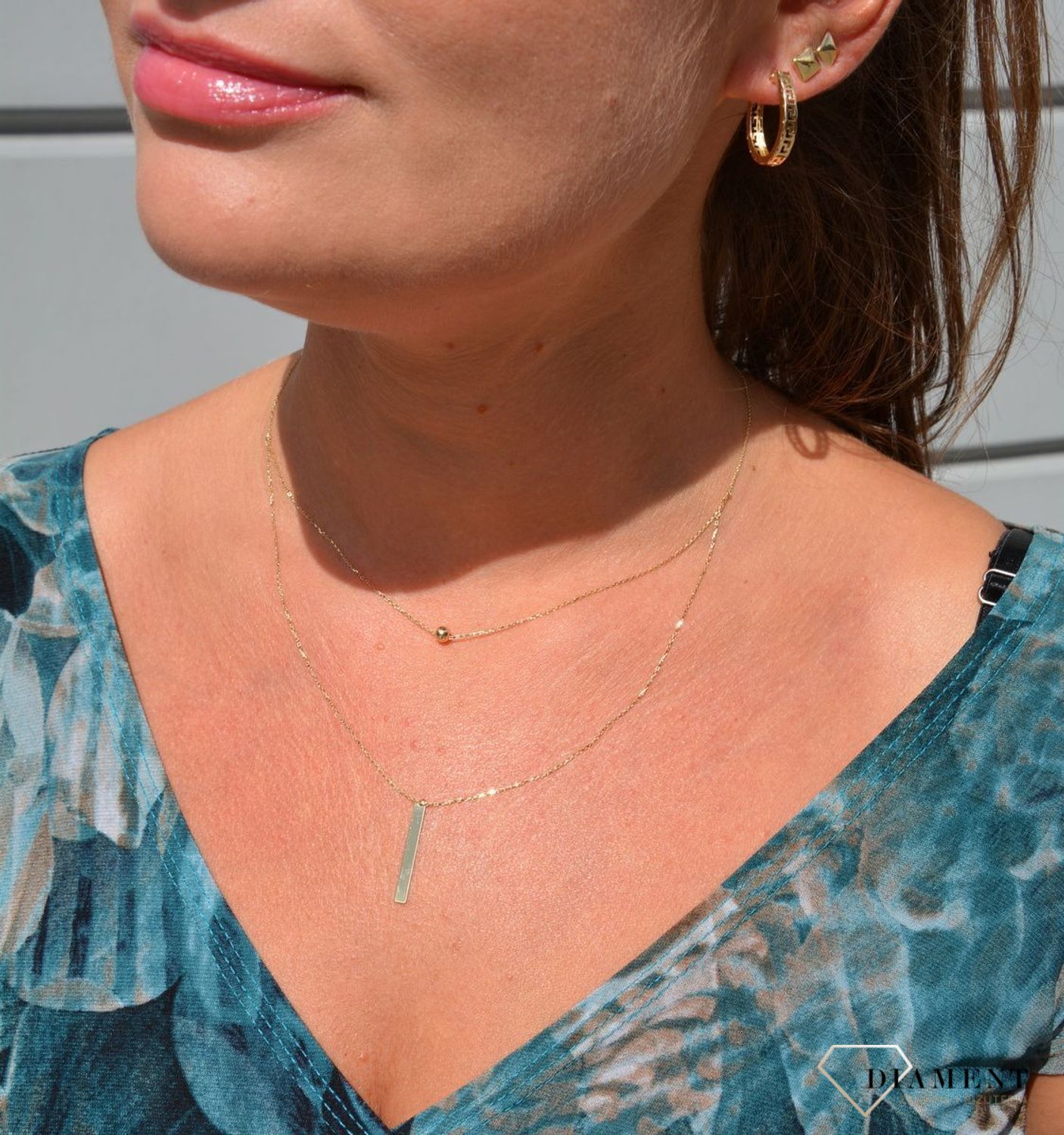 Złoty naszyjnik celebrytka 585 kuleczka z pionową blaszką DIA-NSZ-0406-585.jpg