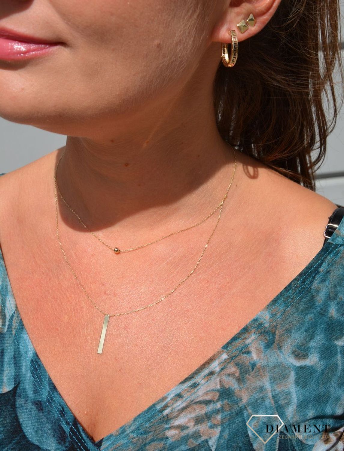 Złoty naszyjnik celebrytka 585 kuleczka z pionową blaszką DIA-NSZ-0406-585.jpg