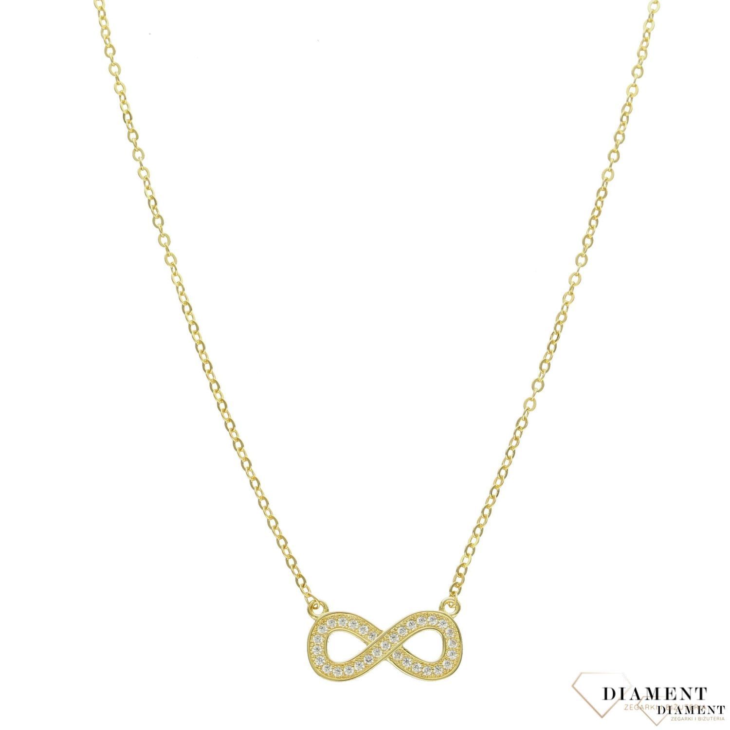 Naszyjnik celebrytka pozłacana nieskończoność z cyrkonią.jpg