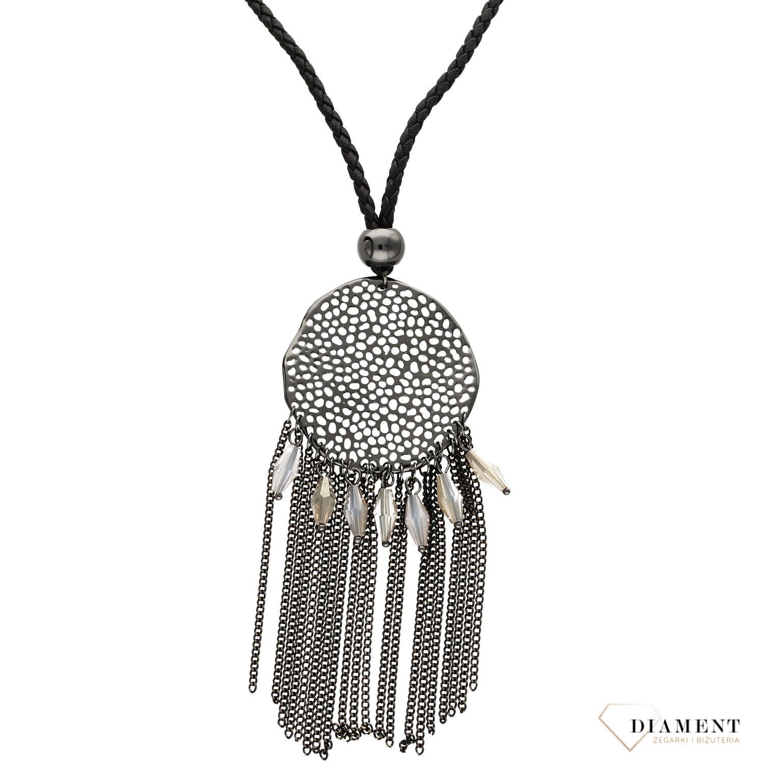 Długi naszyjnik czarny rzemyk łapacz snów.jpg