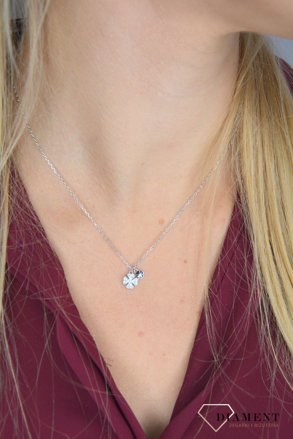 Naszyjnik srebrny celebrytka 925 koniczynki z cyrkonią DIA-NSZ-0704-925.jpg