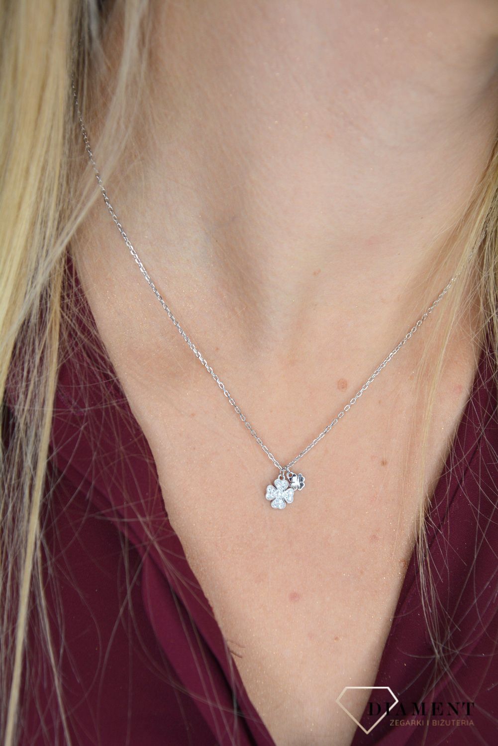 Naszyjnik srebrny celebrytka 925 koniczynki z cyrkonią DIA-NSZ-0704-925.jpg