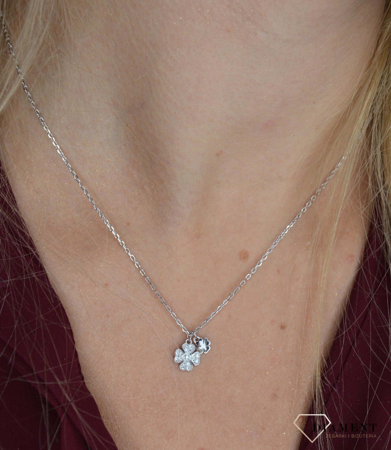 Naszyjnik srebrny celebrytka 925 koniczynki z cyrkonią DIA-NSZ-0704-925.jpg